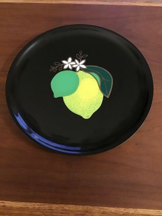 Lemon/lime Serving Platter Black Phenolic Couroc Monterey Ca 10.  5 In Diam