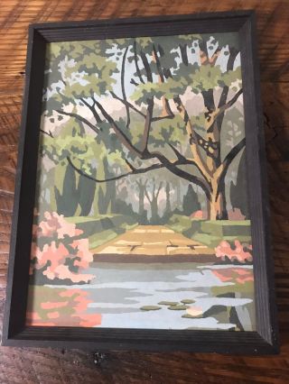 Vtg Pbn Paint By Number Spring Landscape Foilage Lily Pond Framed