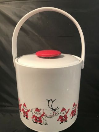 Mid - Century Modern Georges Briard White Vinyl Red Santa Reindeer Ice Bucket Lqqk