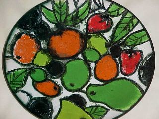 7 " Modern Midcentury Enamel Copper Art Plate Fruit Painting Orange Pear