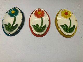 Set Of 3 Designs Vintage 1960’s Lucite Acrylic Resin Floral Wall Plaques