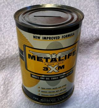 Vintage Solder Seam Oil Can Bank,  Metalife 3xm,  One Pint Can