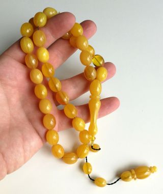 Yellow Veined Amber Bakelite Catalin Full 33 Prayer Beads Tesbih Misbaha