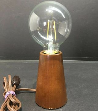 Vintage Mid Century Moden Teak Wood Lamp With Led Bulb - 8” Tall -