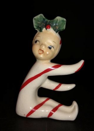 Holt Howard 1958 Christmas Pixie Elf Candle Holders Noel : 1 Intact 2 Repaired