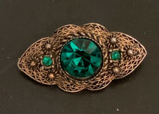 Vintage Czech Filigree And Crystal Brooch