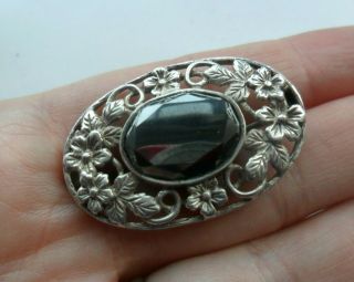 Vintage Old Arts And Crafts Sterling Silver Faceted Hematite Brooch Jewellery