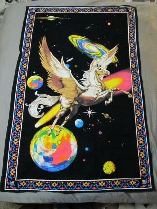 Vintage Pegasus Universe Black Light Tapestry Psychedelic 1970 ' s Fantasy Hippie 2