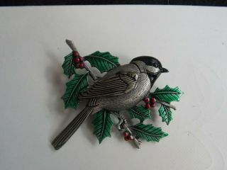 Vintage Signed Jj Snowbird With Holly Leaves And Red Berries
