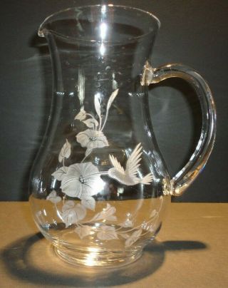 AVON Lead Crystal Hummingbird Etched Pitcher Made in France 2
