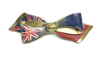 Vintage Ww1 Enamel Brass United Kingdom Ribbon Patriotic Flag Brooch Pin 1 3/4”