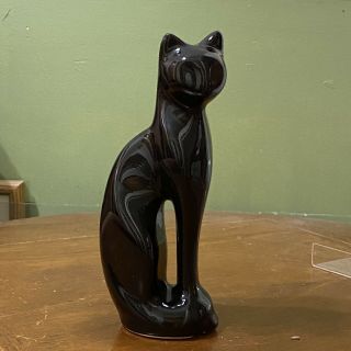 Vintage Mcm Sleek Black Cat Statue Figurine Mid Century Modern Home Decor