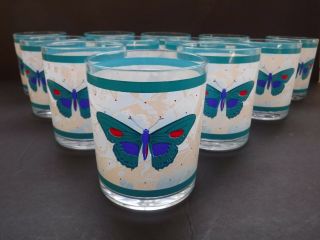 12pc Set Vintage Stotter Usa Turquoise Butterfly Low Tumblers