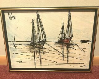 Mid - Century Modern Ship Abstract Type Signed Picture Wall Hanging Art