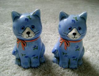Vintage Hand Crafted Otagiri Japan 4 " Ceramic Cats Salt/pepper Cruet Set