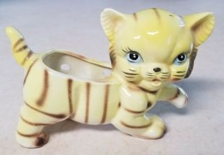 Vintage Ceramic Wall Pocket Yellow Striped Tabby Cat Adorable