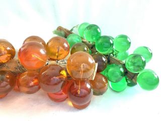 Set Of 2 Vintage Mid Century 1960s Lucite Glass Grapes Cluster,  Orange And Green