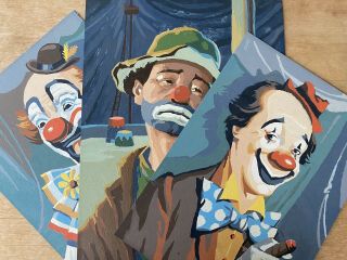 Paint By Number Pbn Clowns Emmett Kelly Jr Set Of 3 2 Circus & 1 Sad