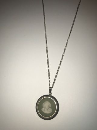 Vintage Wedgewood White Metal Pendant With Chain