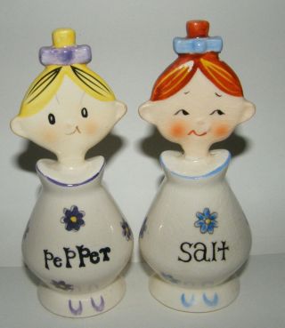 Vtg Mid Century Modern Holt Howard Pixieware Jolly Girls S&p Salt Pepper Shakers