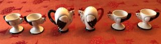 Holt Howard Coq Rouge Set Of 4 Egg Cups And A Salt And Pepper Shaker Chicken
