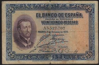 1926 25 Pesetas Spain Vintage Old Paper Money Spanish Banknote Currency Note Vg