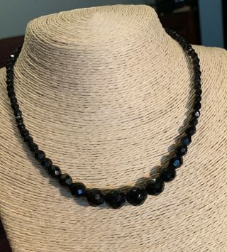 Vintage Jewellery Art Deco French Jet Black Glass Bead Necklace