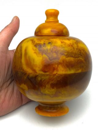 Lidded Round Box Catalin Bakelite Marbled Butterscotch Amber Art Deco Period