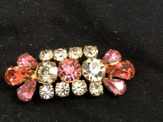 Vintage Gold Tone Brooch With Pink And White Stones (b.  290)