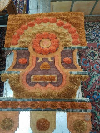 Mid Century 60’s,  Latch Hook Rug Wall Hanging Orange And Brown,  Abstract Retro