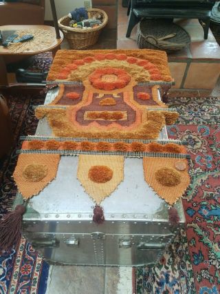 Mid Century 60’s,  Latch Hook Rug Wall Hanging Orange And Brown,  Abstract Retro 2