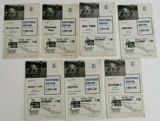 7 X Vintage Hastings United Football Official Programmes 1965 - 66