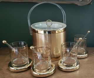 George Briard Mid Century Modern Ice Bucket,  Glasses,  Coasters,  Swizzles Set