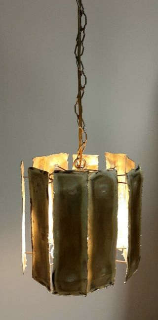 Vintage 1960s Gilbert Usa Brutalist Copper Hanging Swag Lamp Mcm Light
