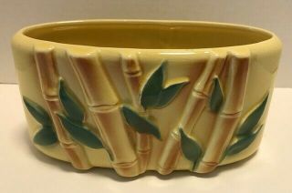 Vintage Royal Copley Ceramic Oval Planter Bamboo Yellow Green Brown 1940 