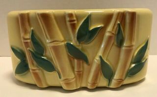 Vintage Royal Copley Ceramic Oval Planter Bamboo Yellow Green Brown 1940 ' s MCM 2