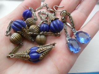 Vintage Jewellery Art Deco Glass Beads Necklace,  Earrings