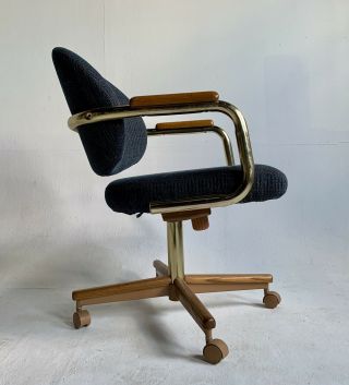 4 Vintage Mid Century Danish Office Arm Chair Blue Wood Casters Executive Swivel