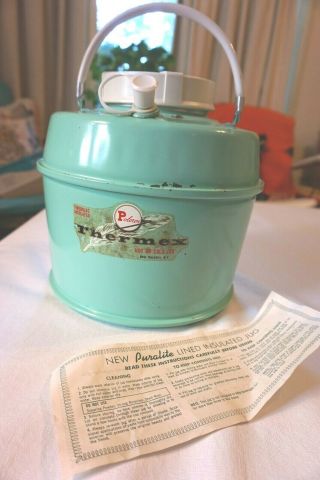 Vintage Poloron Thermex Water Jug Cooler Turquoise Mcm Camping Gear One Gallon