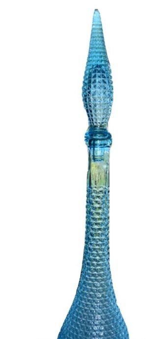 Vintage Italian Empoli Decanter Bottle & Stopper Blue Diamond Point