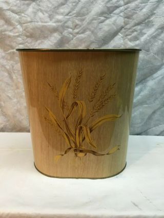 Vintage Mid Century Harvell Metal Trash Can Gold Wheat inside 2