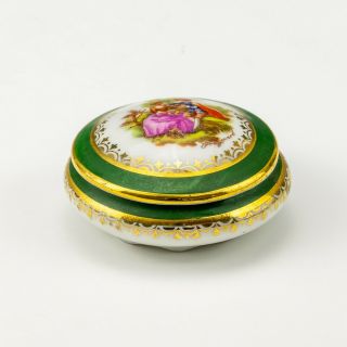 Vintage Stylis Limoges Porcelain - Courting Couple Miniature Covered Pill Box
