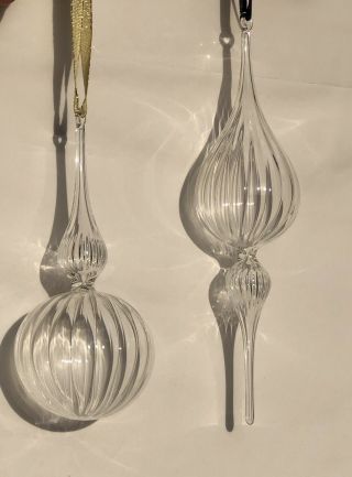 Two Vintage Clear Glass Ornaments 6”& 8” Inches