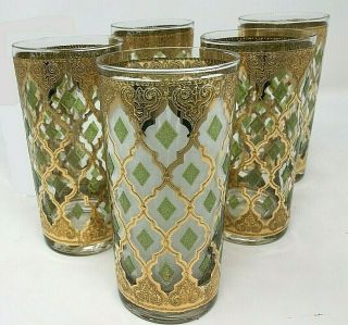 Culver Valencia Gold And Green Highball Glasses (set Of 5)