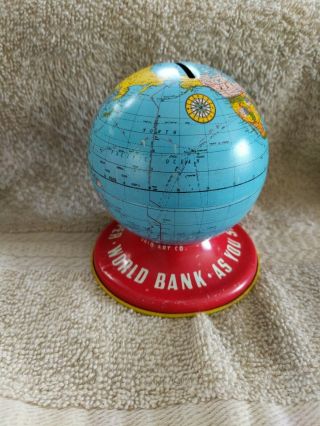 Vintage Ohio Art Tin Litho World Globe Bank