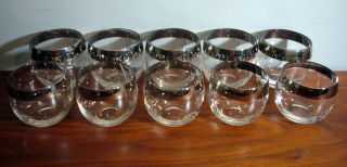 10 Lg Sm Vintage Roly Poly Glasses Dorothy Thorpe Glassware Mcm Silver Ring Rim