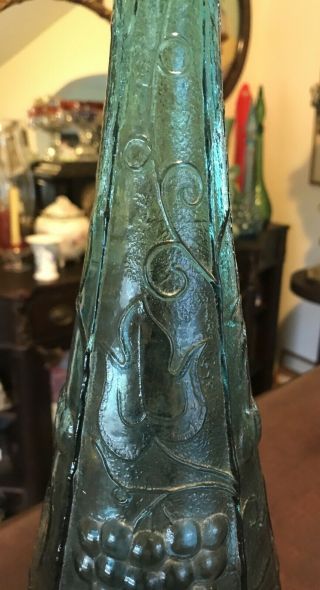 Vintage MCM Genie Bottle Decanter Teal Blue Art Glass 22” 3