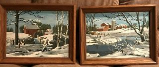 2 Vintage Paint By Numbers - Winter On The Farm - Barn - Silo - Snow - Stream