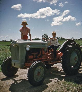 Vintage Stereo Realist Photo 3d Stereoscopic Slide Ford Tractor W Kids Farming