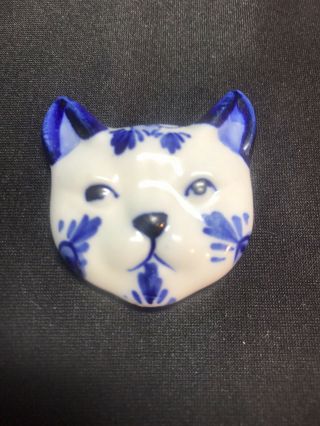 Vintage Blue And White Delft Style Ceramic Cat Magnet
